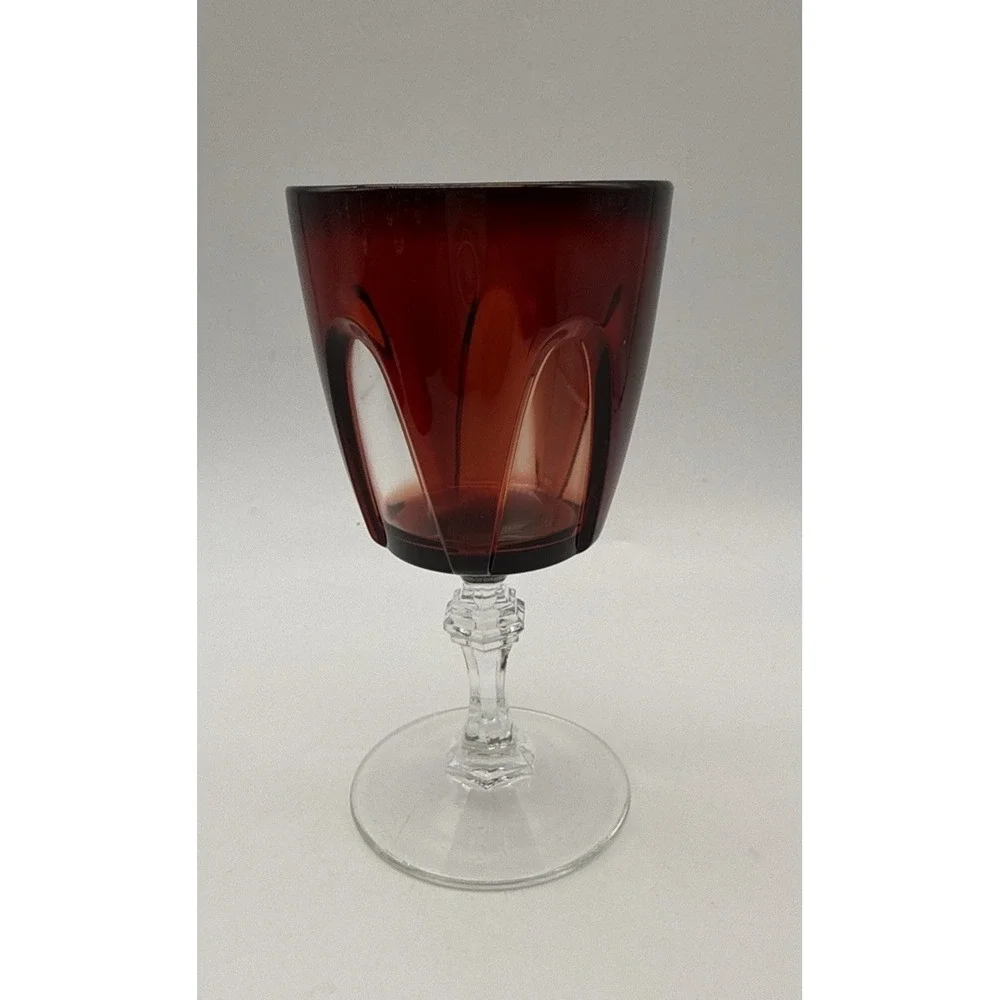 Set of 6 Cristal D'Arques Durand Gothic Wine Glasses Ruby Red Cut To Clear 1970s